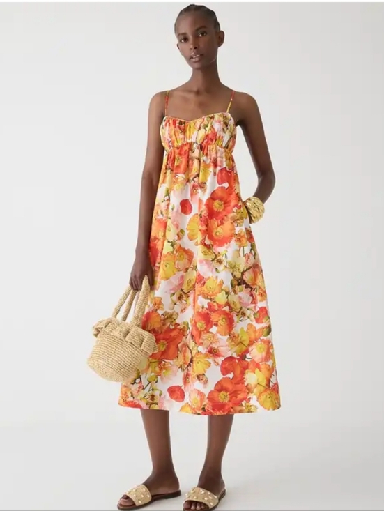 J. Crew Dresses & Skirts - NWT J. Crew Floral Empire-Waist Midi Dress in Orange & Yellow